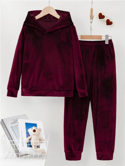 Women's Golden Velvet Hooded Trousers Sweater Two-Piece Set