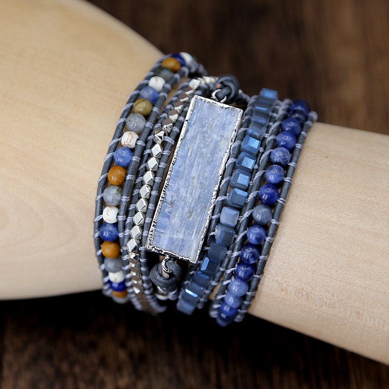 Natural blue gold hand-woven leather bracelet