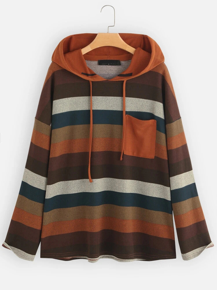 Long sleeve striped plus size sweatshirt