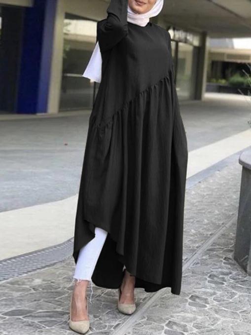 Asymmetric solid color round neck dress