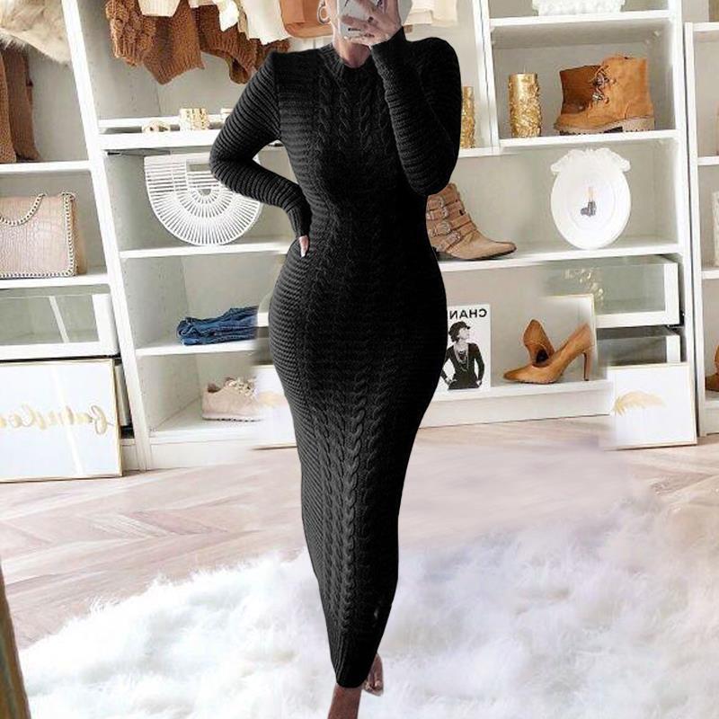 Twist long sleeve wool dress