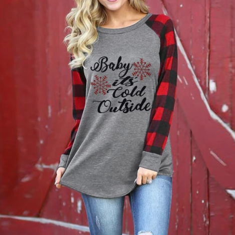 Thin and versatile snowflake round neck long sleeves