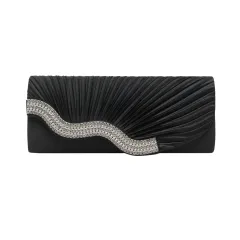 Rhinestone pleated clutch - Black - View 1