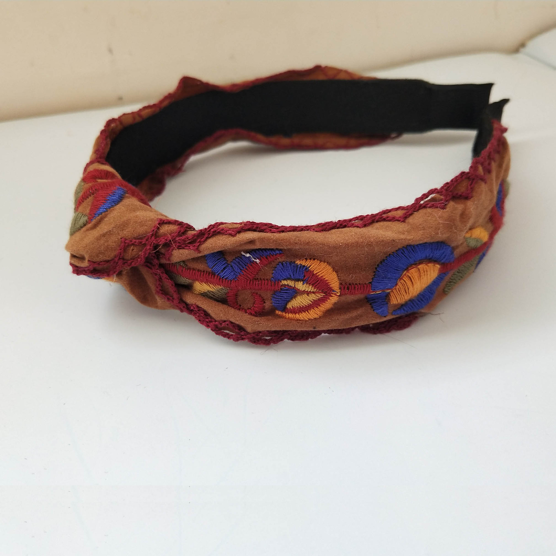 Knotted Hair Band In The Middle of Leather Velvet Embroidery Flowers 4Style - Shop at LoveMi