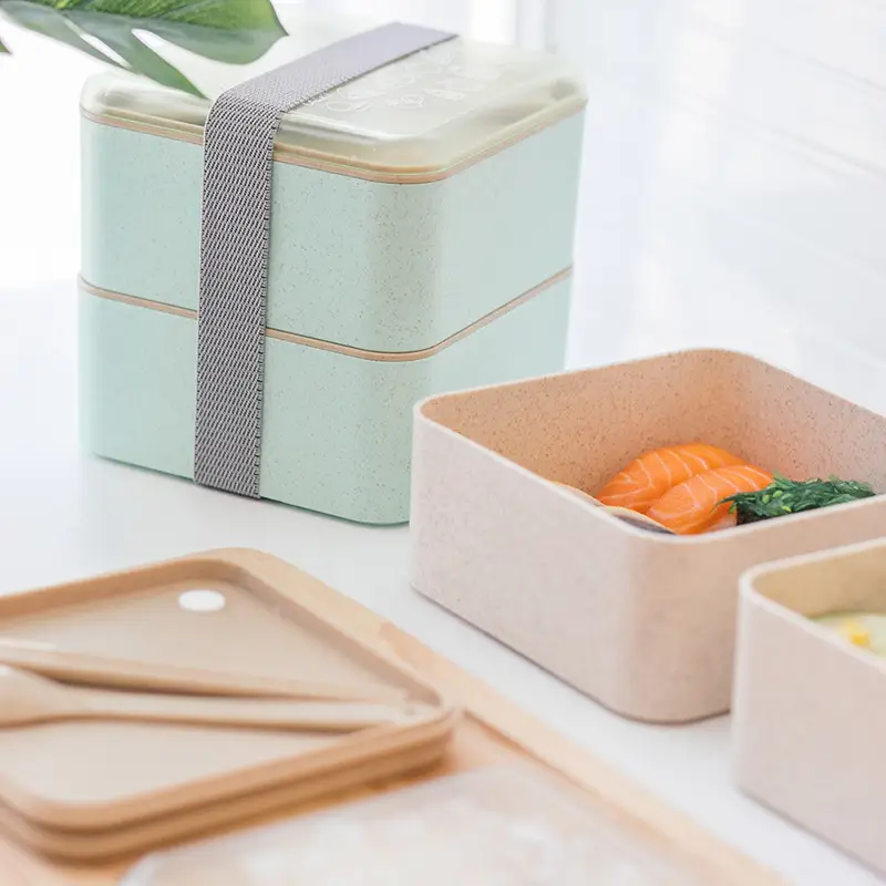 Double-Layer Square Wheat Straw Lunch Box