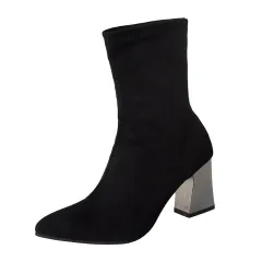Chunky heel fashion short boots - Black - View 1