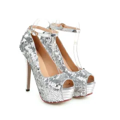 Super high heel sequined high heels - Sliver-38 - View 1