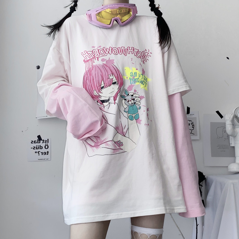 BF Dark Retro Print Student Stitched Long Sleeve T-shirt