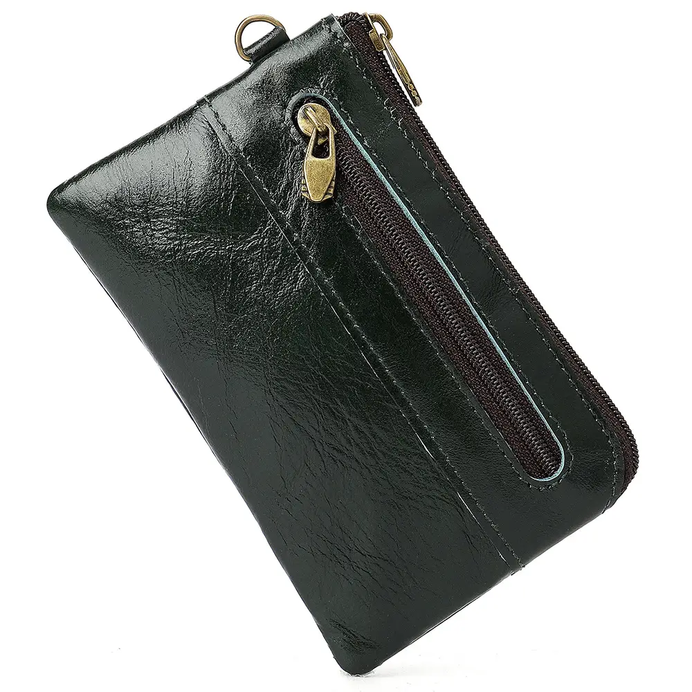 Vintage cowhide zipper card holder