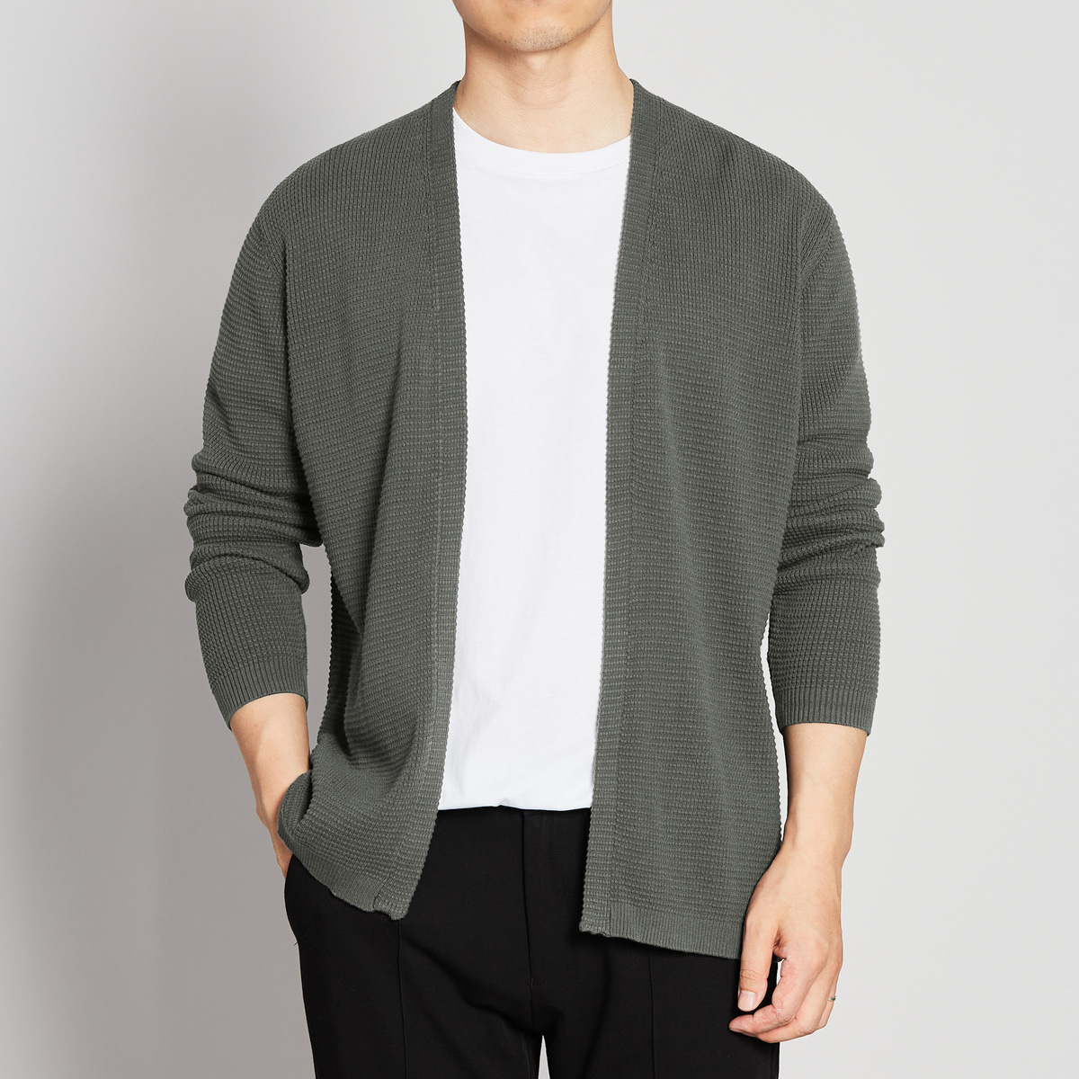 Men's Loose Cotton Buttonless Sweater Coat Cardigan