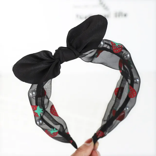 Printed Fruit Strawberry Headband Cute Bow Headband Black - Shop at LoveMi