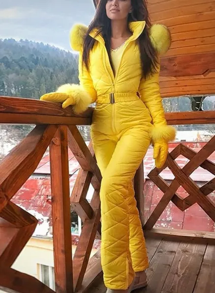 Winter Outdoor Body Hoodie Ski Suit Coat Women Yellow - Shop at LoveMi