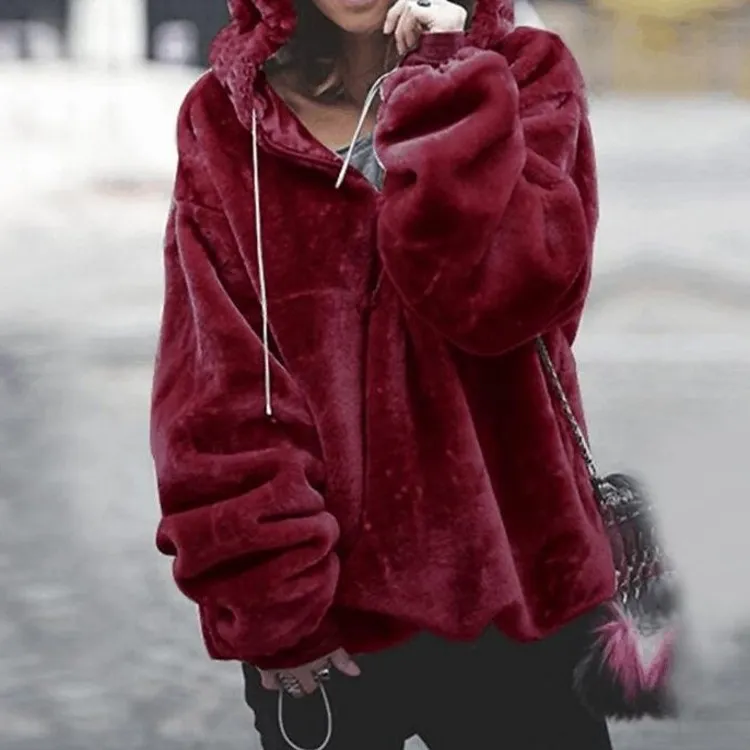 Irregular sweater with hood - Wine