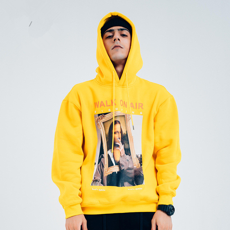 Spoof Mona Lisa Printed Hooded Plus Velvet Sweatshirt