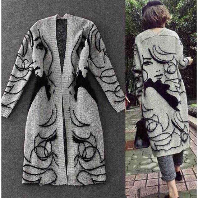 Beauty Head Cardigan Long Sleeve Long Sweater Jacket