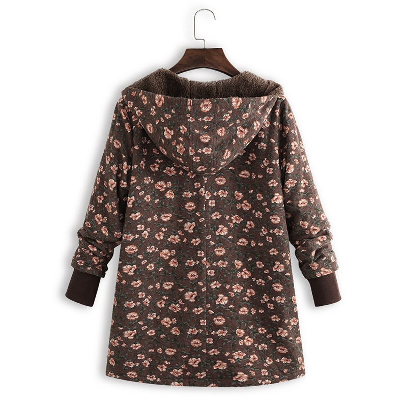 Ethnic Style Floral Loose Plus Velvet Padded Jacket