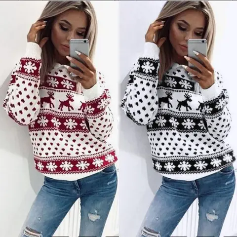 Fashion Tops Knit Christmas Snow Deer Autumn Winter Long