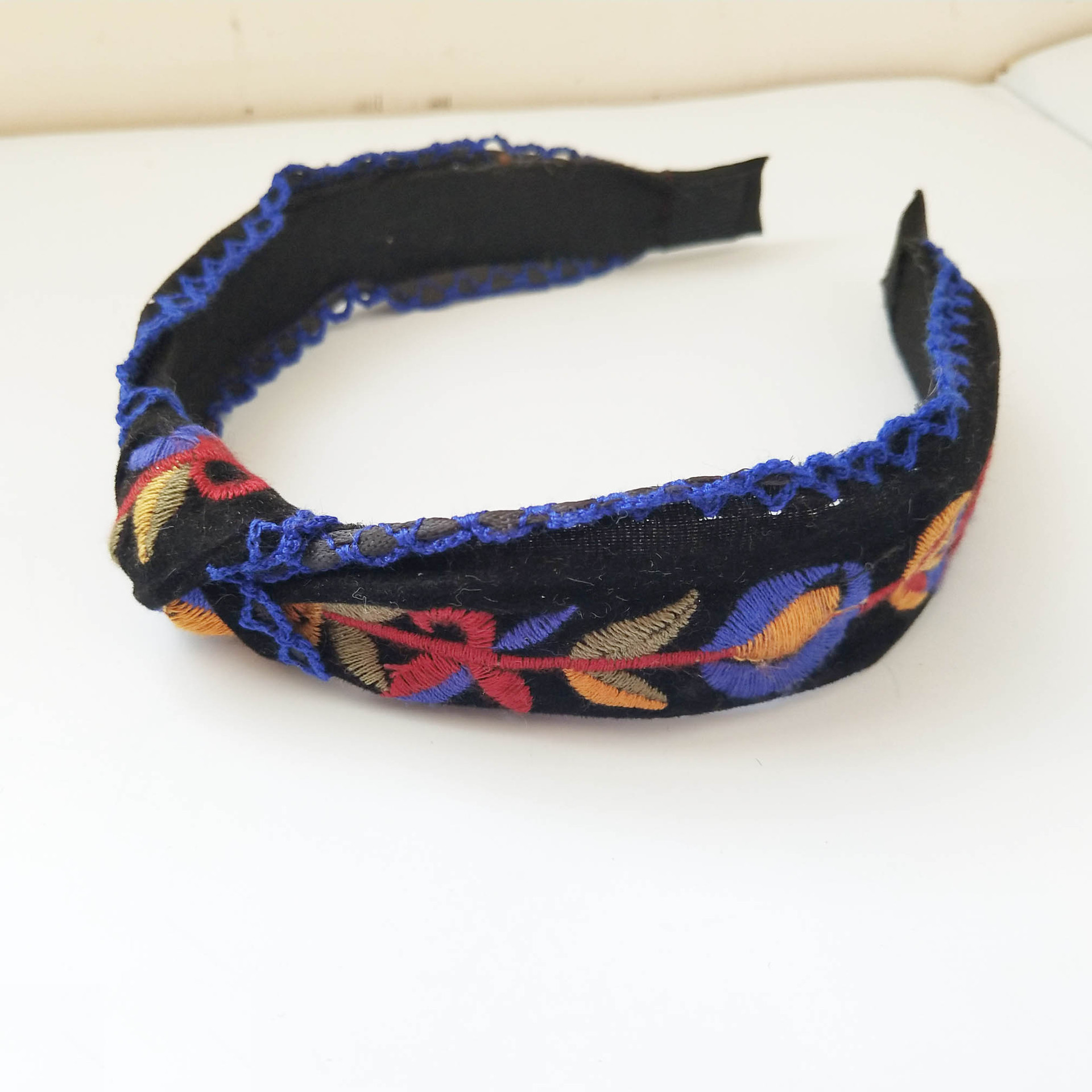 Knotted Hair Band In The Middle of Leather Velvet Embroidery Flowers 3Style - Shop at LoveMi