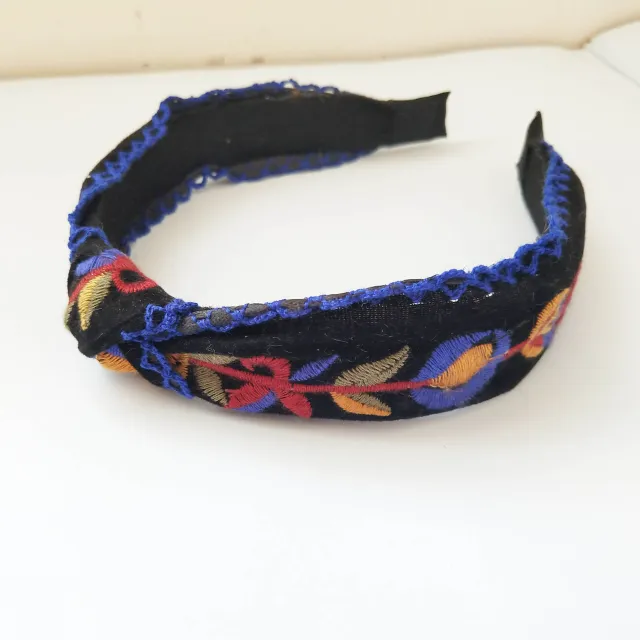 Knotted Hair Band In The Middle of Leather Velvet Embroidery Flowers 3Style - Shop at LoveMi