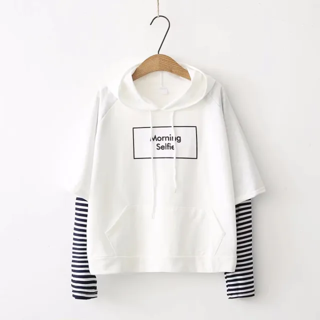 Fake two hooded sweaters White - Shop at LoveMi