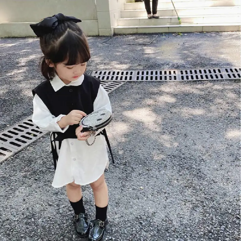 Girls' suit vest and long shirt skirt