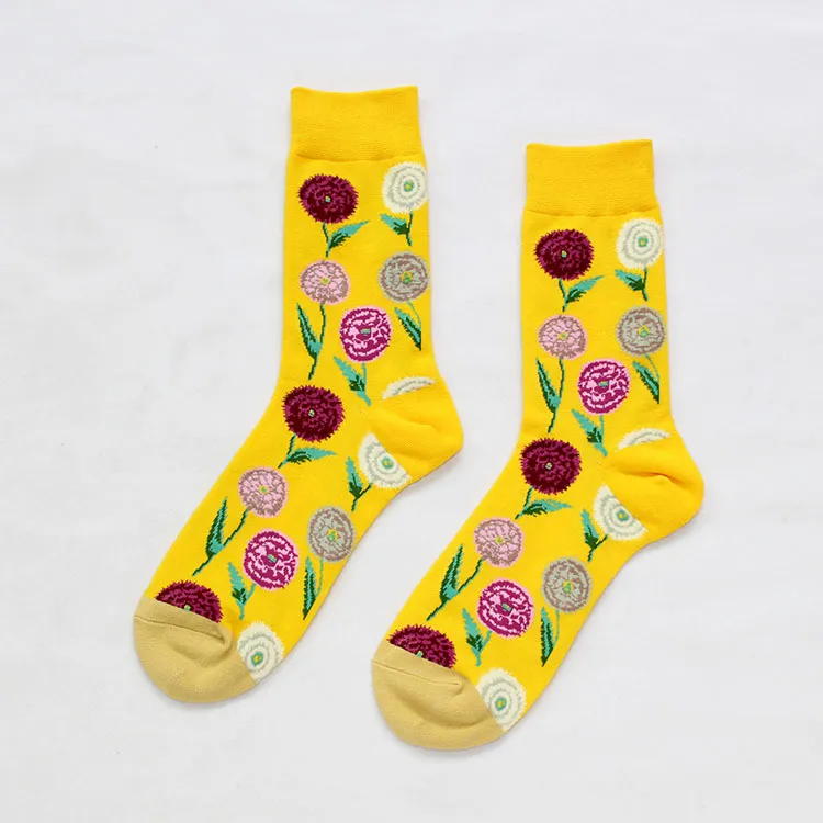 Cotton socks painted with flowers and birds - 153Style-37To44