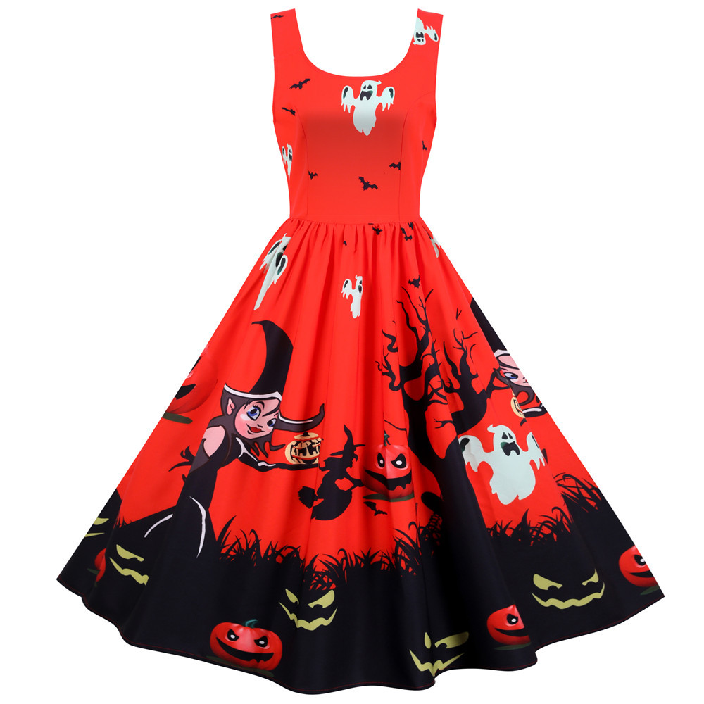 Halloween Rock And Roll Sleeveless Floral Dresses