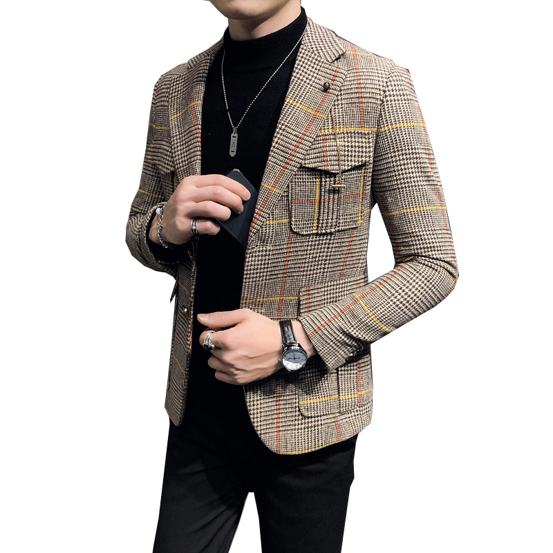 Fashion plaid casual suit men's slim jacket jacket