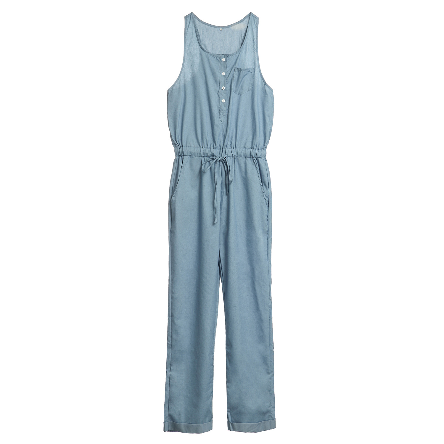 European and American waistcoat waist slimming fashion denim jumpsuit
