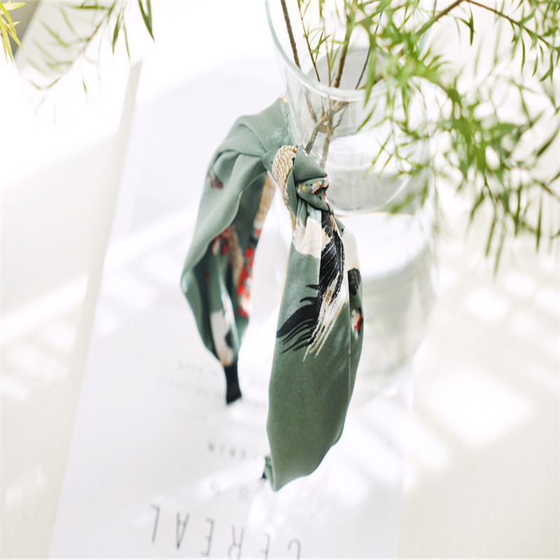 Retro Japanese Style knotted Headband Korean Print Vintage Green - Shop at LoveMi