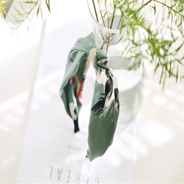 Retro Japanese Style knotted Headband Korean Print Vintage Green - Shop at LoveMi