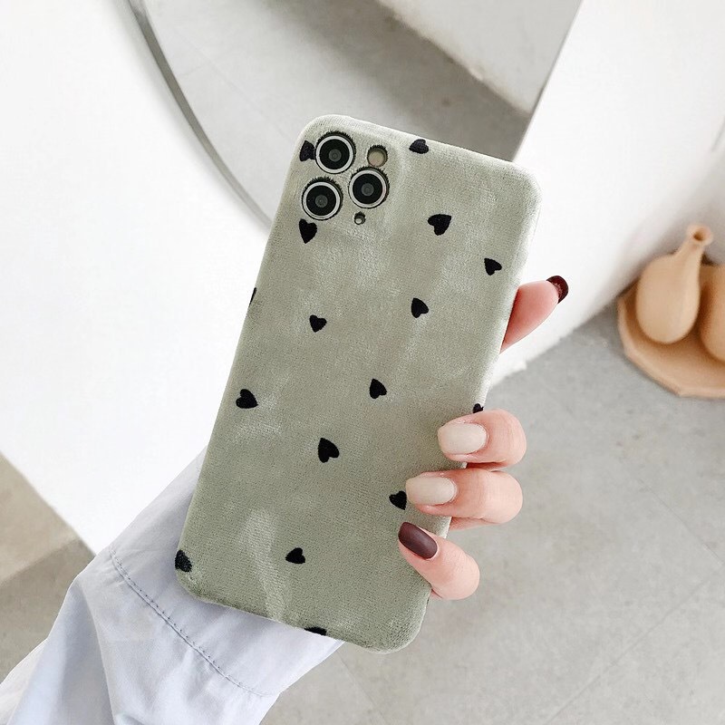 Simple solid color small love phone case plush soft shell