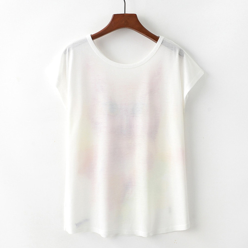Colored Round Neck Short Sleeve Loose Women's T-Shirt