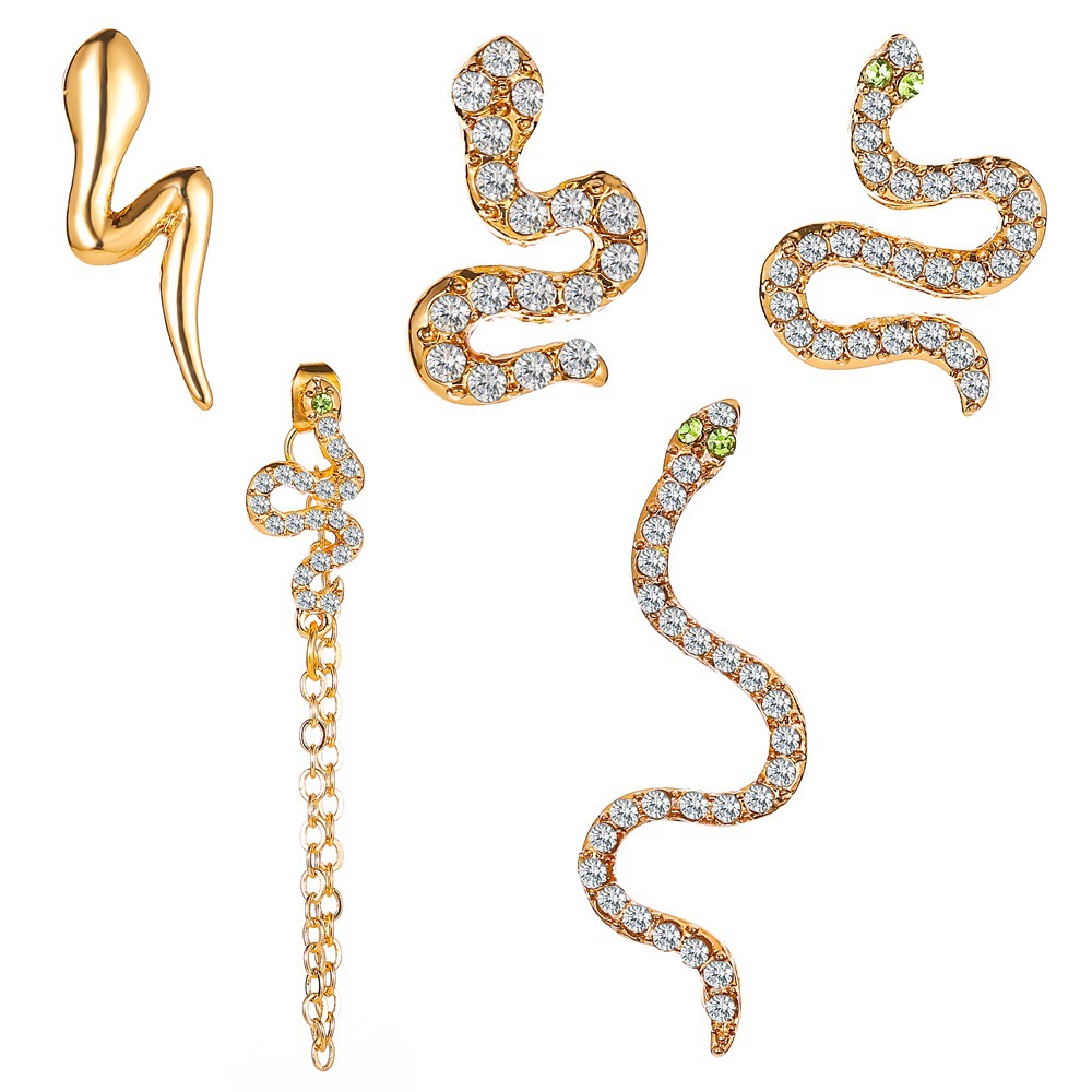 Five-piece full diamond snake-shaped earrings