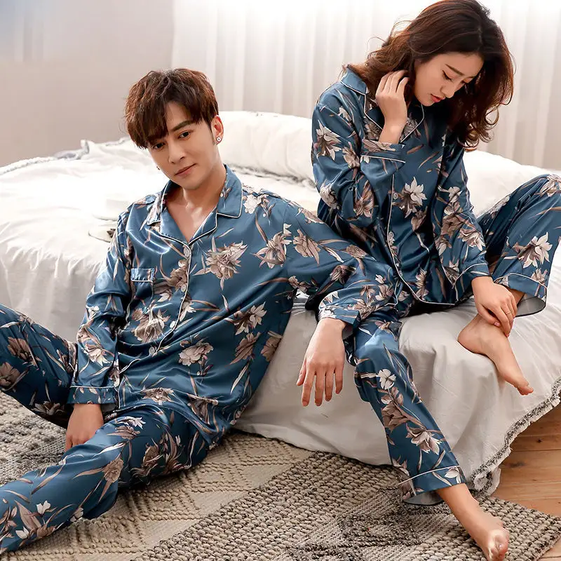 Silk Couple Pajamas Men And Women Long-Sleeved