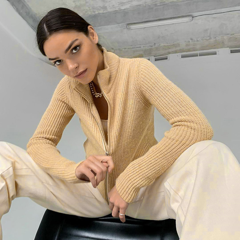 Round neck zipper basic coat top