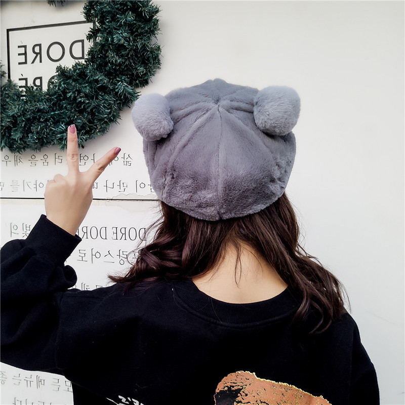 Winter Cute Soft Girl Fur Ball Plush Beret