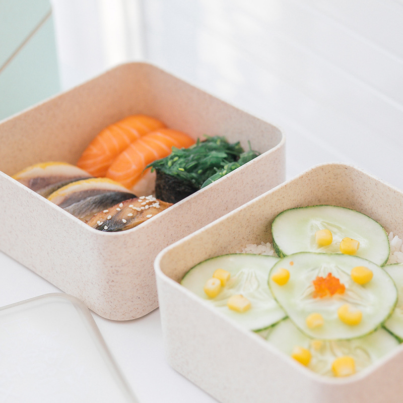 Double-Layer Square Wheat Straw Lunch Box