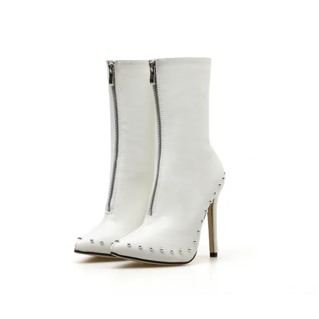 Studded zipper boots White - Shop at LoveMi