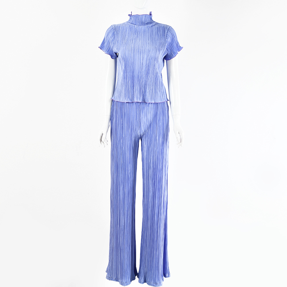 High-Neck Casual Flared Pants Two-Piece Suit