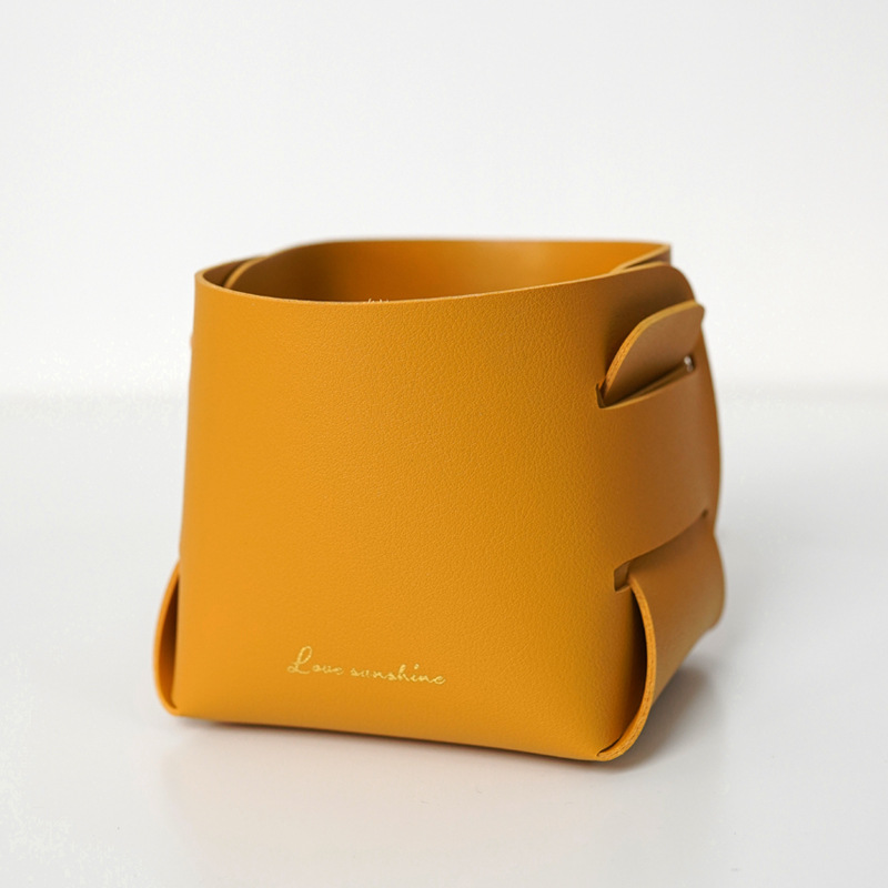 Leather Entrance Key Storage Box Desktop Cosmetic Remote Control Sundries Storage Basket Yellow - Shop at LoveMi
