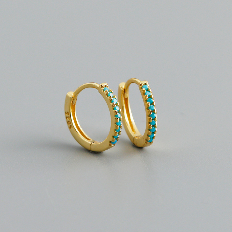 Micro inlaid blue pine zircon s925 sterling silver ear buckle