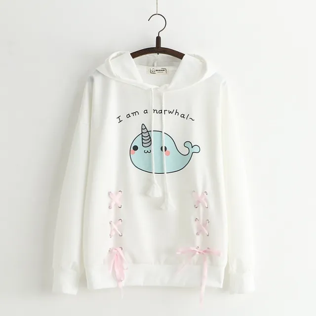 Loose hoodie female student hedging White - Shop at LoveMi