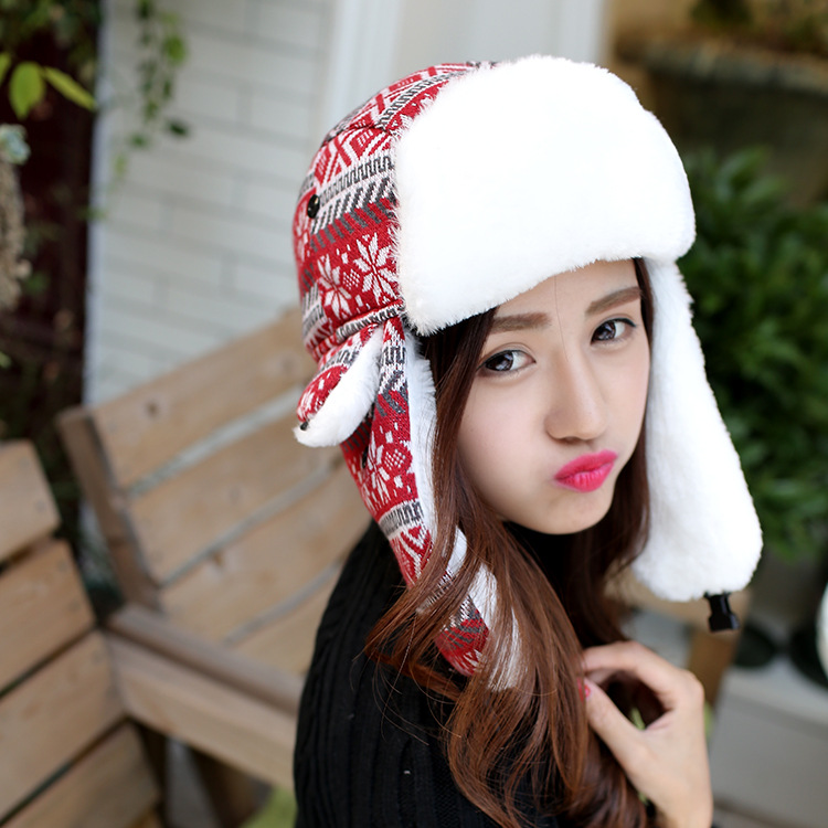 Warm ear protection trendy knitted snowflake