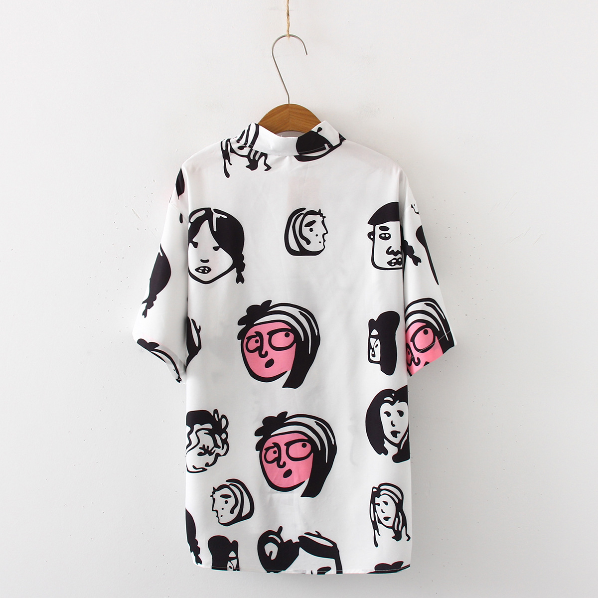 Cartoon Face Personality Printed Polo Collar Short Sleeve Shirt