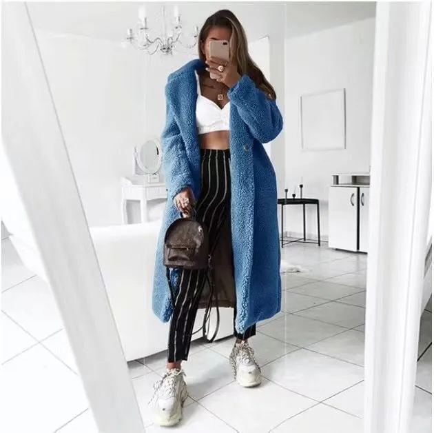Lamb woolen woolen coat women Blue - Shop at LoveMi