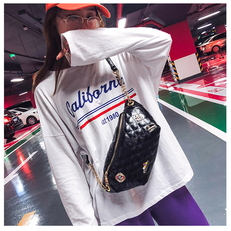 One-Shoulder Chest Seal Letter Chain Diagonal Bag