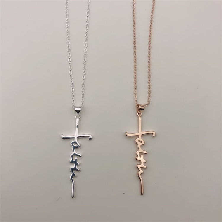 Cross english letter faith clavicle chain