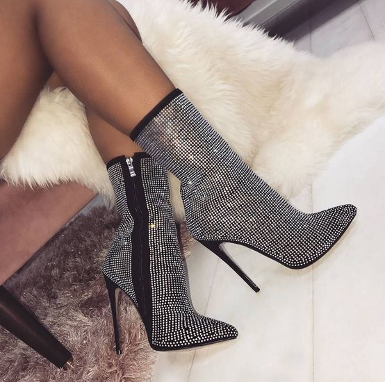 Women's boots pointed rhinestone high heel boots autumn and winter women's shoes