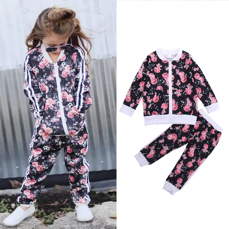 Children's rose flower leisure suit
